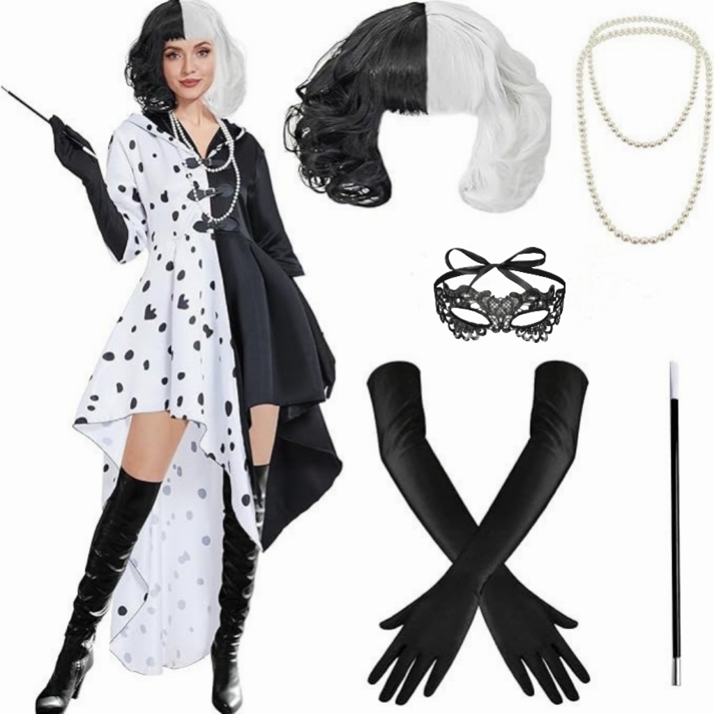 Black Face Mask Pack - Kadınlara Özel Cruella Cosplay Seti Siyah-Beyaz